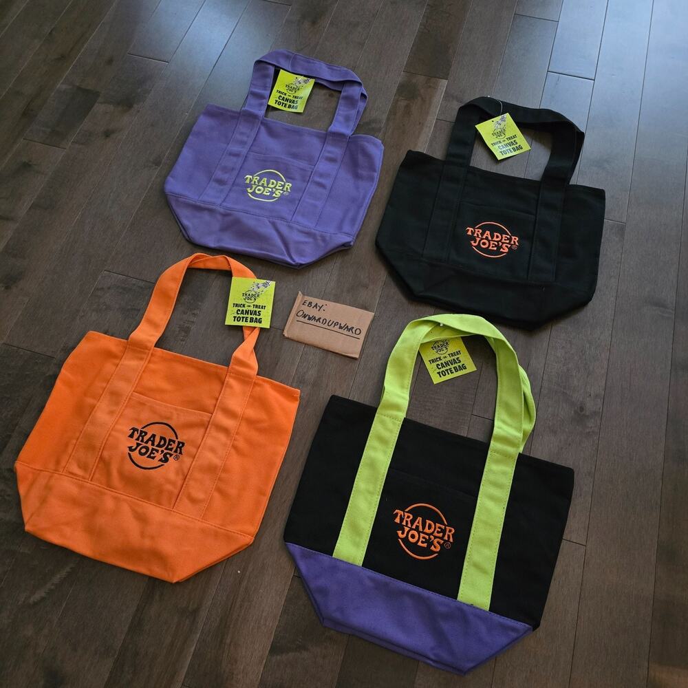 Trader Joes Mini Tote Bags Lot of 4 - Halloween Limited Collection All Colors! - Picture 2 of 9